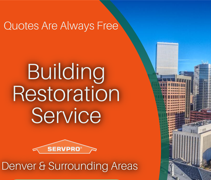 graphic for building restorations service with denver skyline in background