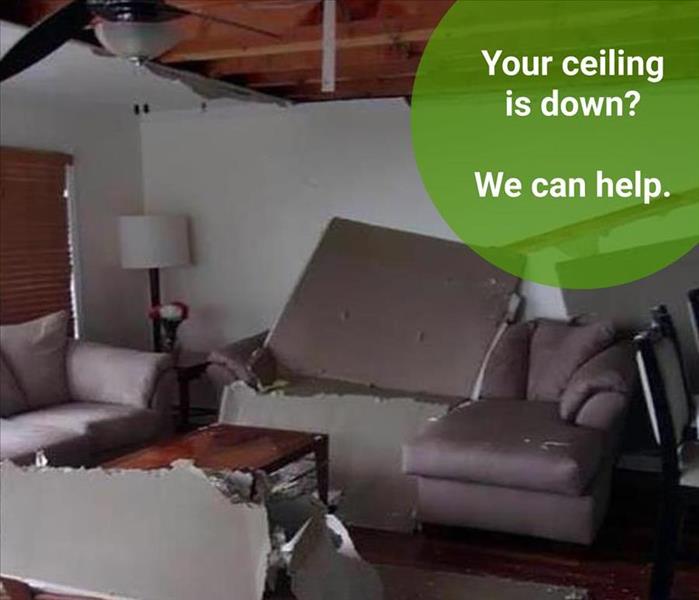 your ceiling is down overlay on living room with collapsed ceiling